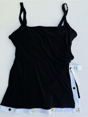 Beyond Control Coastal Color Block Square Neck Swim Dress Black White Trim Sz 16